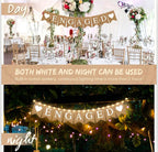Engagement Party Decorations Engaged Banner Heart Burlap Rustic Bunting Garland LED Fairy Lights Battery Operated String Lights for Outdoor