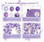 150pcs Purple Balloon Garland Kit with Butterfly Stickers Foil Balloon, White Macaron Metallic Purple Confetti Balloons Arch for Birthday