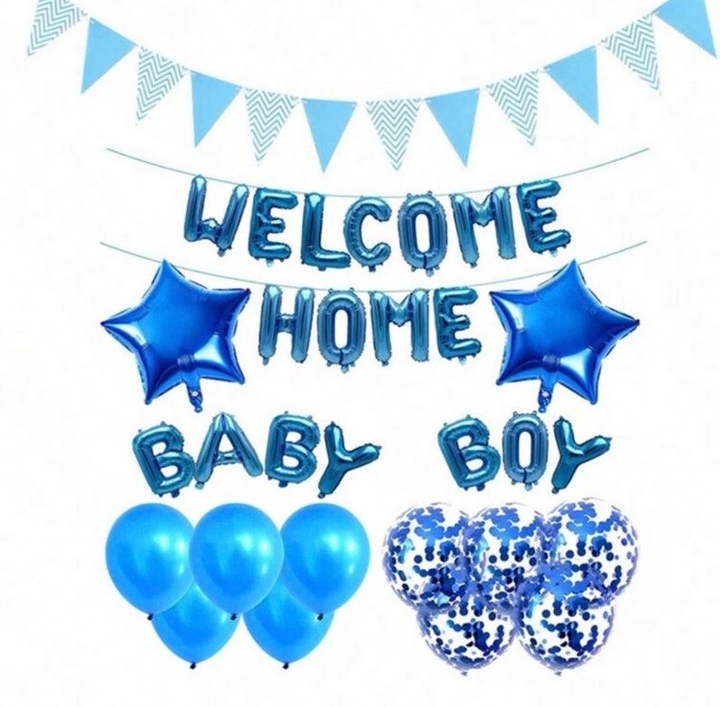 Welcome Home Baby Boy Decorations, Blue Baby Shower Balloons, Newborn Boy Banner, Hospital Room Decorations