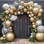 Chrome Gold Silver Balloon Garland Kit-Metallic Gold Silver Balloons and 4D Disco Silver Foil Mylar Balloons Arch for Birthday Baby Shower