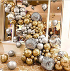 Chrome Gold Silver Balloon Garland Kit-Metallic Gold Silver Balloons and 4D Disco Silver Foil Mylar Balloons Arch for Birthday Baby Shower