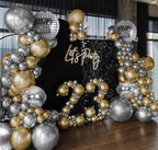 Chrome Gold Silver Balloon Garland Kit-Metallic Gold Silver Balloons and 4D Disco Silver Foil Mylar Balloons Arch for Birthday Baby Shower