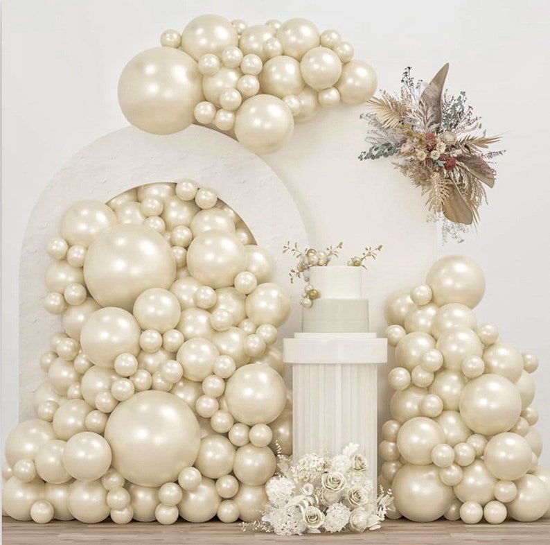 Pearl White Double Stuffed Balloons Different Size 115Pcs White Pearl Ivory Balloons Garland kit for Wedding Bridel Baby Shower Engagement