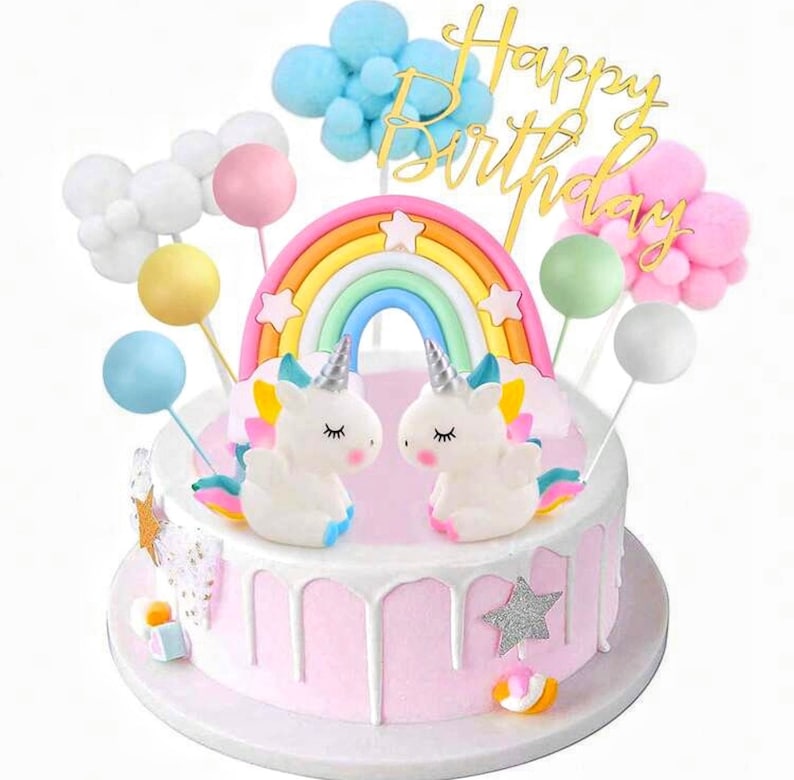 Unicorn Cake Topper Unicorn Rainbow Cake Toppers Colorful Rainbow Clouds Birthday Cake Topper for Happy Birthday Cake Decorations Party