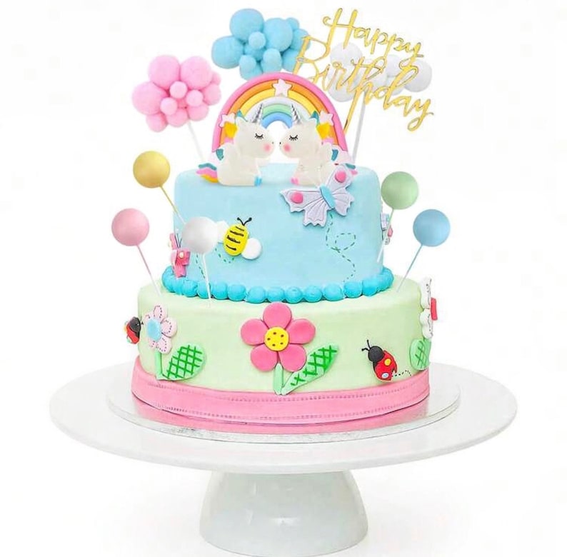 Unicorn Cake Topper Unicorn Rainbow Cake Toppers Colorful Rainbow Clouds Birthday Cake Topper for Happy Birthday Cake Decorations Party