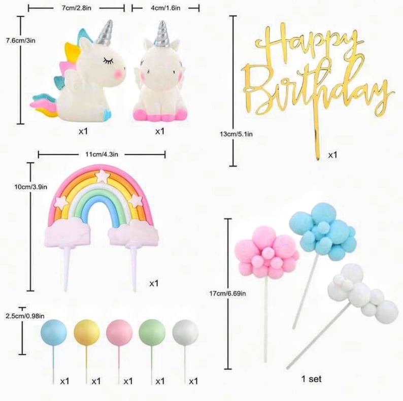 Unicorn Cake Topper Unicorn Rainbow Cake Toppers Colorful Rainbow Clouds Birthday Cake Topper for Happy Birthday Cake Decorations Party
