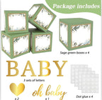 Sage Green 4pcs Baby Boxes with Letters for Baby Shower  Safari Baby Shower Decorations Boy Girl Balloon Boxes ,Gender Reveal, Baby Shower