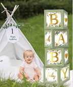 Sage Green 4pcs Baby Boxes with Letters for Baby Shower  Safari Baby Shower Decorations Boy Girl Balloon Boxes ,Gender Reveal, Baby Shower