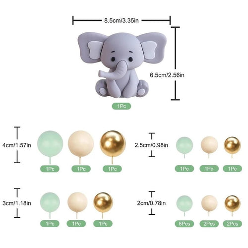 22 PCS Cute Baby Elephant Pearl Balls Cake Picks Decoration Elephant Baby Shower Cake Decoration Cupcake DIY Cake Insert Topper Baking