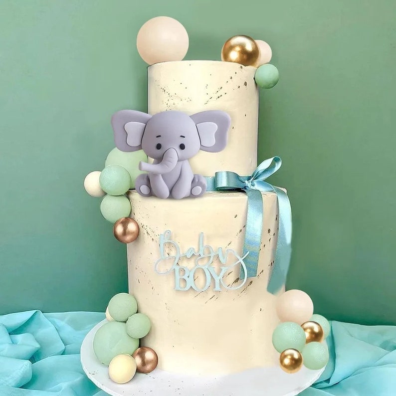 22 PCS Cute Baby Elephant Pearl Balls Cake Picks Decoration Elephant Baby Shower Cake Decoration Cupcake DIY Cake Insert Topper Baking