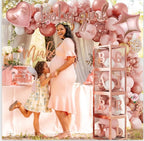134pcs Rose Gold Balloons Baby Shower Decorations for Girl Baby Boxes, Butterfly Stickers Balloon Garland Arch Kit Baby Box with Letter