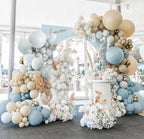 Dusty Blue White Balloon Garland Double Stuffed Pastel Light Blue Balloon White Sand Beige Cream Balloon Arch Kit Metallic Gold Balloons