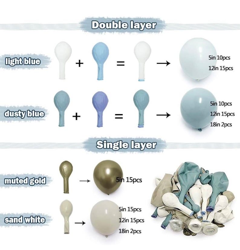 Dusty Blue White Balloon Garland Double Stuffed Pastel Light Blue Balloon White Sand Beige Cream Balloon Arch Kit Metallic Gold Balloons