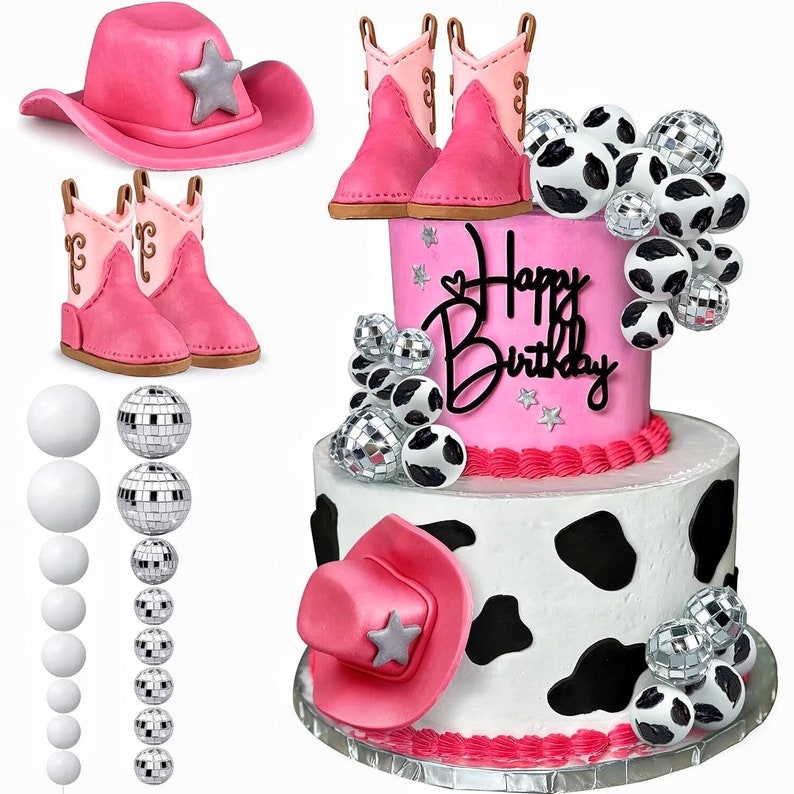 22PCS Cowgirl Cake Decorations Cowgirl Hat and Boot Cake Toppers Western Cowgirl Birthday Baby Shower for Western Theme Party Favors Supplie