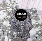Disco Ball Party Balloon Arch Kit Chrome Metallic Silver, Matte White & Confetti Balloons for 2026 Graduatioon, Birthday,Disco Themed Events