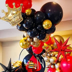 Red Black Gold Balloon Garland Arch Kit with Crown Star Foil Balloons for 2025 graduation Prom Casino Theme Graduation Movie Night Party