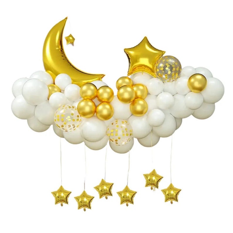 Twinkle Twinkle Little Star Gender Reveal Balloon Arch Kit - White and Gold Moon Star Foil Confetti Balloons for Baby Shower & Christmas