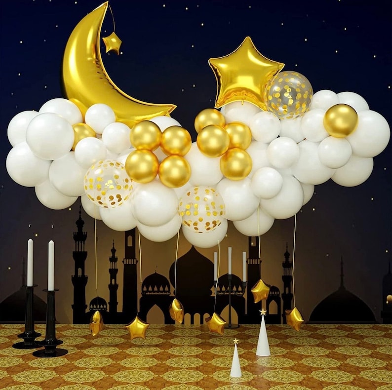 Twinkle Twinkle Little Star Gender Reveal Balloon Arch Kit - White and Gold Moon Star Foil Confetti Balloons for Baby Shower & Christmas