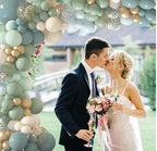 173Pcs Dusty Blue Green Balloon Garland Arch Kit, Haze Fog Blue Ash Mist Sage Green Sand White Gold Confetti Balloons for Baby Shower Weddin