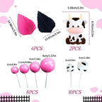 24 Pcs Pink Cute Cow Cake Decoration,Black and White Pink Ball Cake Toppers,Farm Animal Mini Cow with Miniature Figurines