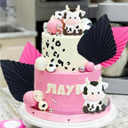 24 Pcs Pink Cute Cow Cake Decoration,Black and White Pink Ball Cake Toppers,Farm Animal Mini Cow with Miniature Figurines