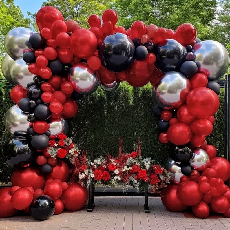 Black Red Silver Balloon Garland Red Black Balloons Different Sizes Dark Red Latex Red Metallic Silver Balloon Arch Kit ,74Pcs