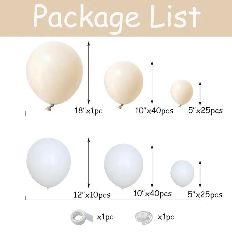 White Sand Balloon Garland Arch Kit 141PCS Neutral Sand White Latex Balloons for Boho Wedding Bridal Shower Birthday Baby Shower Party
