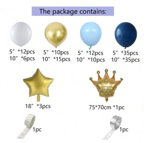 141pcs Navy Blue Balloon Garland Arch Kit, Navy Blue and Chrome Gold White Balloons with Star and Crown Foil Balloons for Boy Birthday Baby