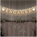 Engagement Party Decorations Engaged Banner Heart Burlap Rustic Bunting Garland LED Fairy Lights Battery Operated String Lights for Outdoor