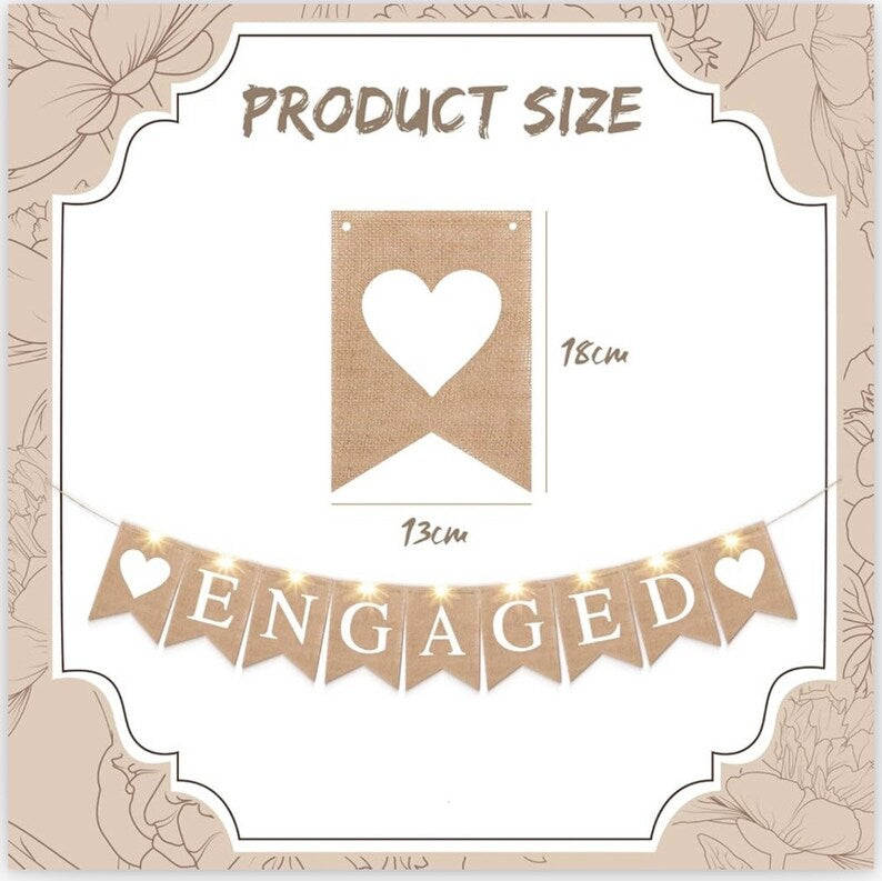 Engagement Party Decorations Engaged Banner Heart Burlap Rustic Bunting Garland LED Fairy Lights Battery Operated String Lights for Outdoor