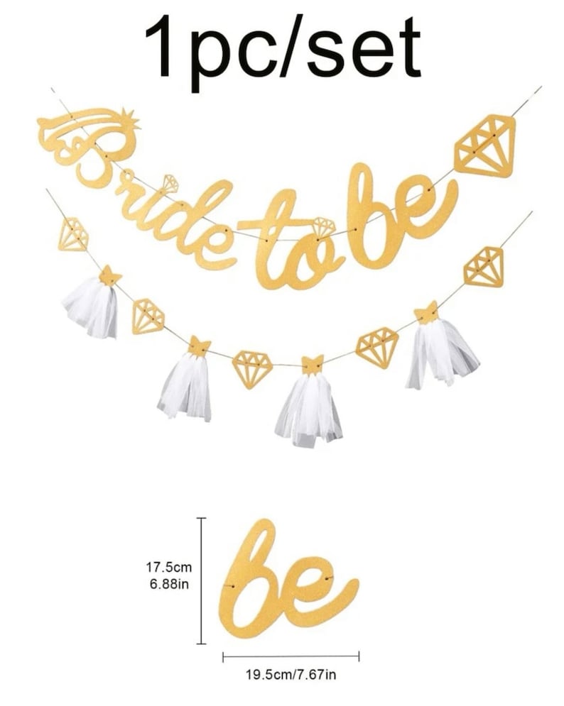 White Bride to Be Banner Sign Double Sided Glitter Paper 3D Wedding Dress Diamond Bride Garland for Bridal Shower Engagement Wedding Bachelo