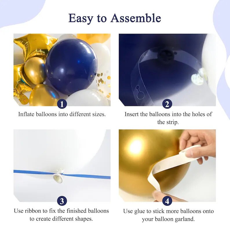 187pcs Blue and Gold Balloons Arch Garland Kit, 5 10 12 18 inch Royal Blue Gold White Balloons with Gold Star Foil Balloons