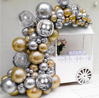 Chrome Gold Silver Balloon Garland Kit-Metallic Gold Silver Balloons and 4D Disco Silver Foil Mylar Balloons Arch for Birthday Baby Shower