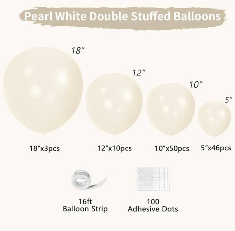 Pearl White Double Stuffed Balloons Different Size 115Pcs White Pearl Ivory Balloons Garland kit for Wedding Bridel Baby Shower Engagement
