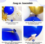 Blue and Gold Balloons Arch Garland Kit with Starburst Foil Balloons, 5 10 12 18 inch Navy Blue White and Gold Balloon ,136 Pcs