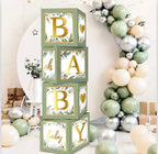 Sage Green 4pcs Baby Boxes with Letters for Baby Shower  Safari Baby Shower Decorations Boy Girl Balloon Boxes ,Gender Reveal, Baby Shower