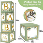 Sage Green 4pcs Baby Boxes with Letters for Baby Shower  Safari Baby Shower Decorations Boy Girl Balloon Boxes ,Gender Reveal, Baby Shower