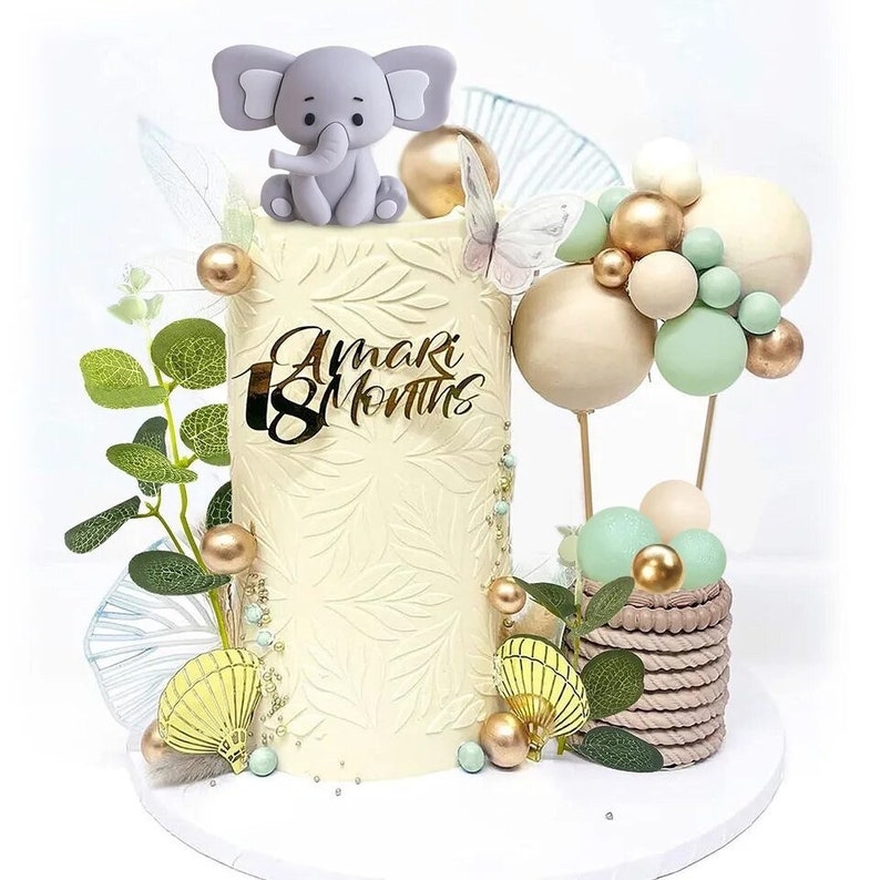 22 PCS Cute Baby Elephant Pearl Balls Cake Picks Decoration Elephant Baby Shower Cake Decoration Cupcake DIY Cake Insert Topper Baking