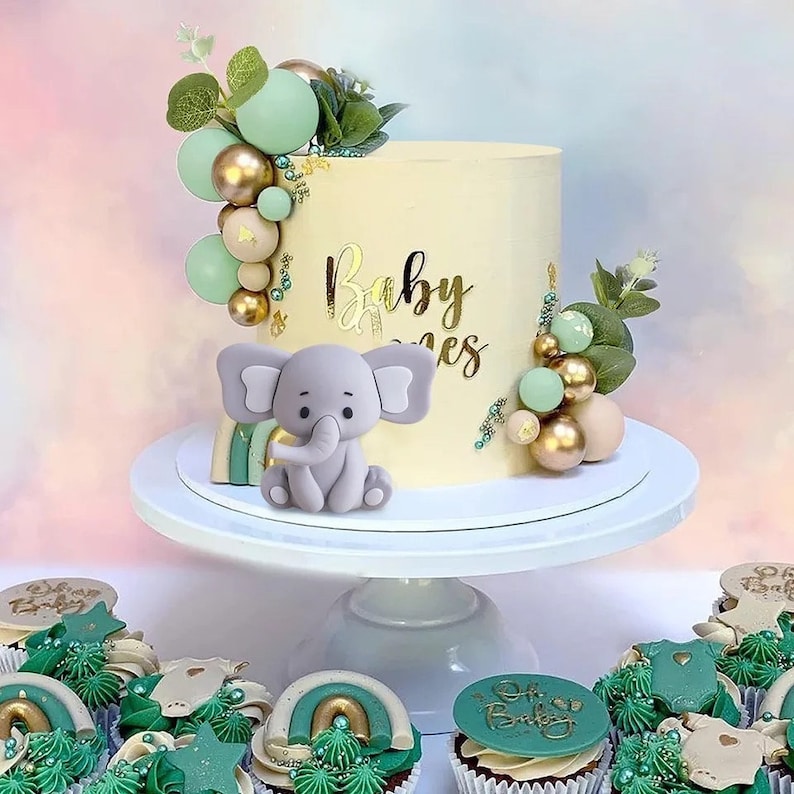 22 PCS Cute Baby Elephant Pearl Balls Cake Picks Decoration Elephant Baby Shower Cake Decoration Cupcake DIY Cake Insert Topper Baking