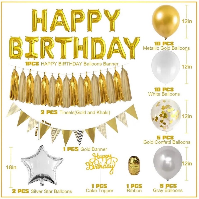 Gold White Balloon Garland Kit, Happy Birthday Balloon Banner, Gold Birthday Decorations, White Gold Party Decor, Balloon Arch Kit