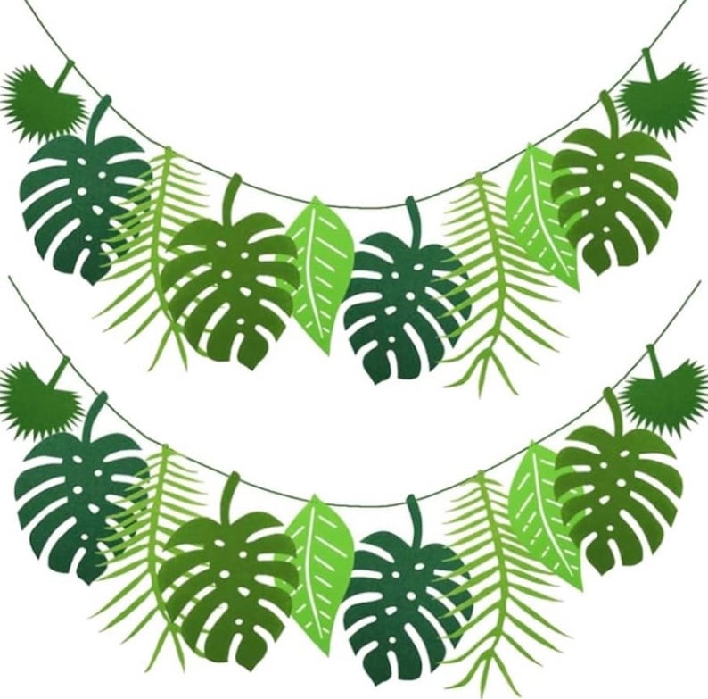 Jungle Leaf Garland Party Decor, Green Tropical Leaves Banner, Safari Birthday Baby Shower Decorations, Dinosaur Party Backdrop, Hawaii Luau