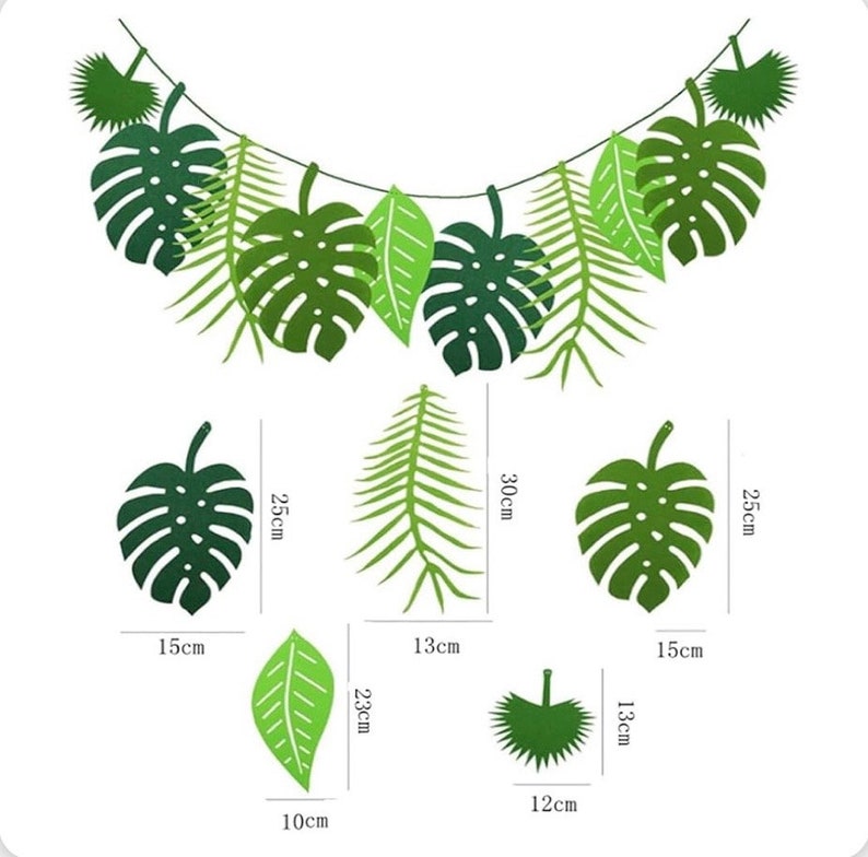 Jungle Leaf Garland Party Decor, Green Tropical Leaves Banner, Safari Birthday Baby Shower Decorations, Dinosaur Party Backdrop, Hawaii Luau