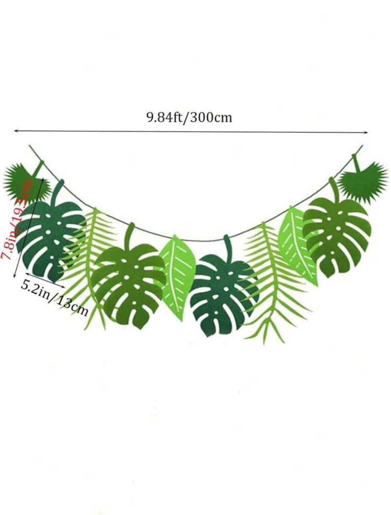 Jungle Leaf Garland Party Decor, Green Tropical Leaves Banner, Safari Birthday Baby Shower Decorations, Dinosaur Party Backdrop, Hawaii Luau