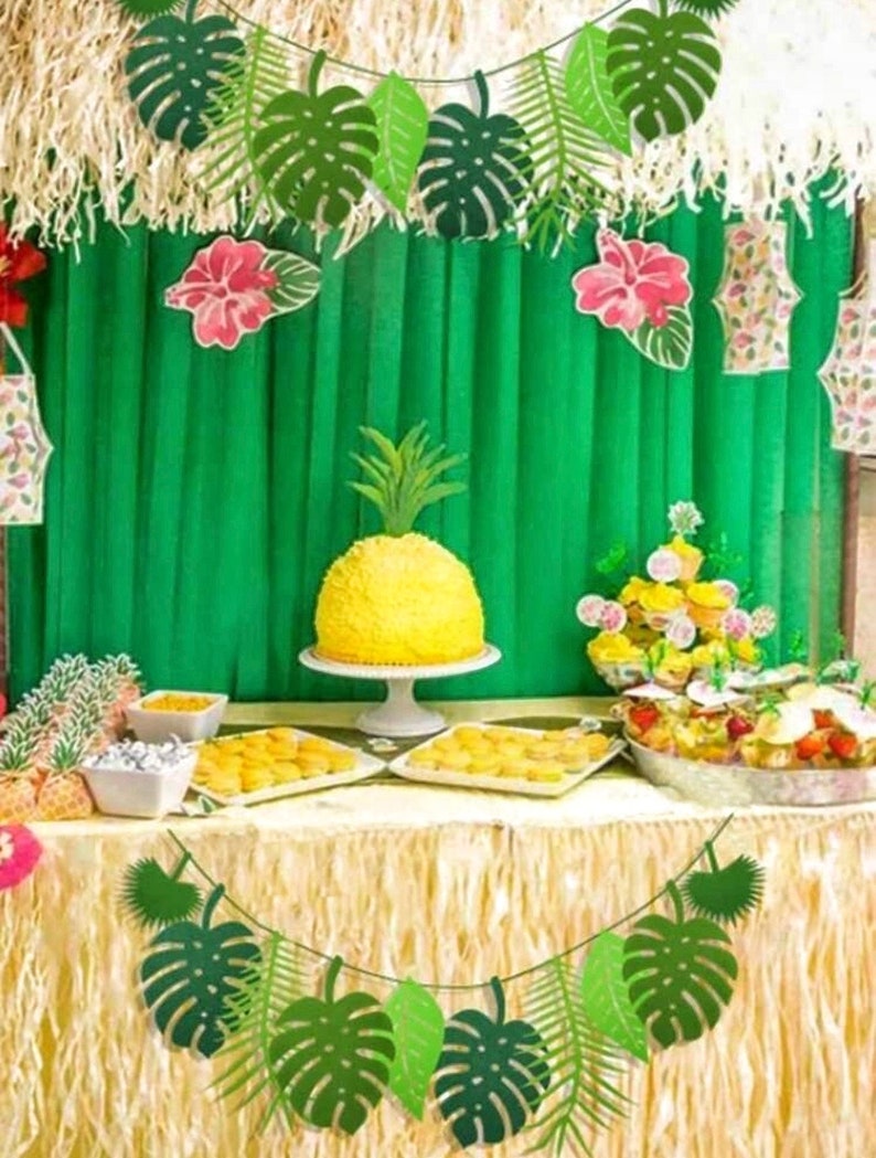 Jungle Leaf Garland Party Decor, Green Tropical Leaves Banner, Safari Birthday Baby Shower Decorations, Dinosaur Party Backdrop, Hawaii Luau