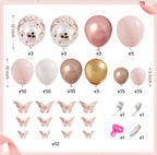 134pcs Rose Gold Balloons Baby Shower Decorations for Girl Baby Boxes, Butterfly Stickers Balloon Garland Arch Kit Baby Box with Letter