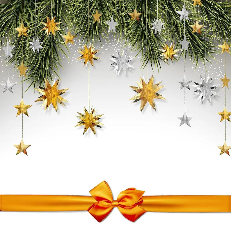 Gold Party Decorations Star Garlands Streamer Gold 3D Stars Metallic Paper Hanging Bunting Banner