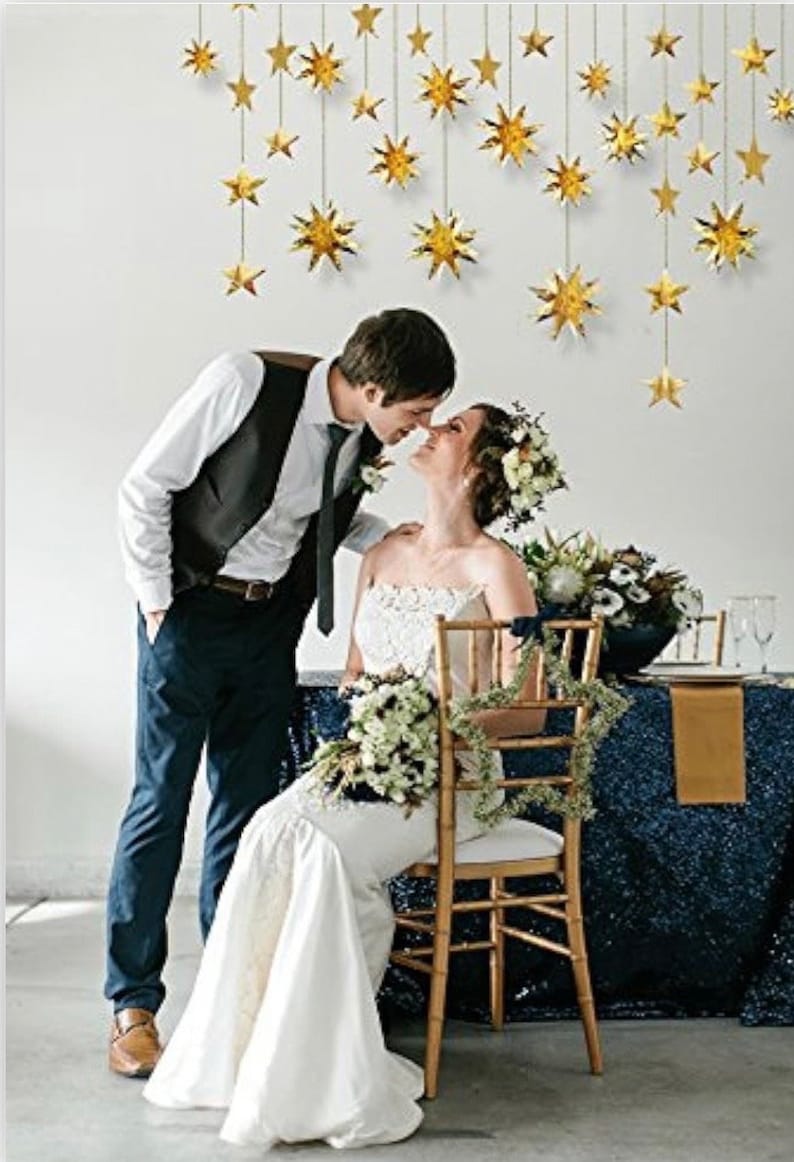 Gold Party Decorations Star Garlands Streamer Gold 3D Stars Metallic Paper Hanging Bunting Banner