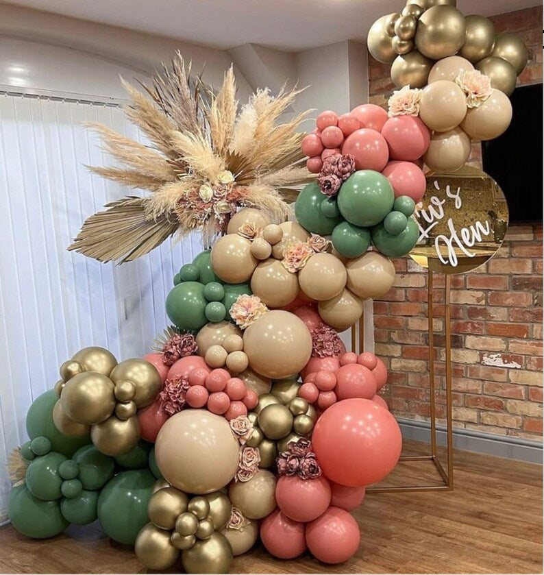 Sage Green Pink Gold Balloon Garland Kit, Dusty Rose Nude Balloon Arch for Baby Shower, Birthday, Bridal Shower Decor