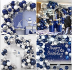 Blue Silver Balloons Garland Kit, 120pcs Navy Blue and Silver Confetti White Balloons Arch for Graduation, Birthday Party, Wedding DIY Decor