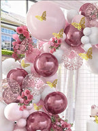 Pink Balloon Arch Kit 129pcs Dusty Pink and White Balloon Garland with  Confetti Balloons and Butterfly Stickers for Birthday,Baby Shower